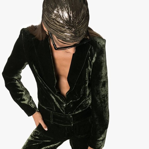 Saint Laurent metallic-effect turban hat